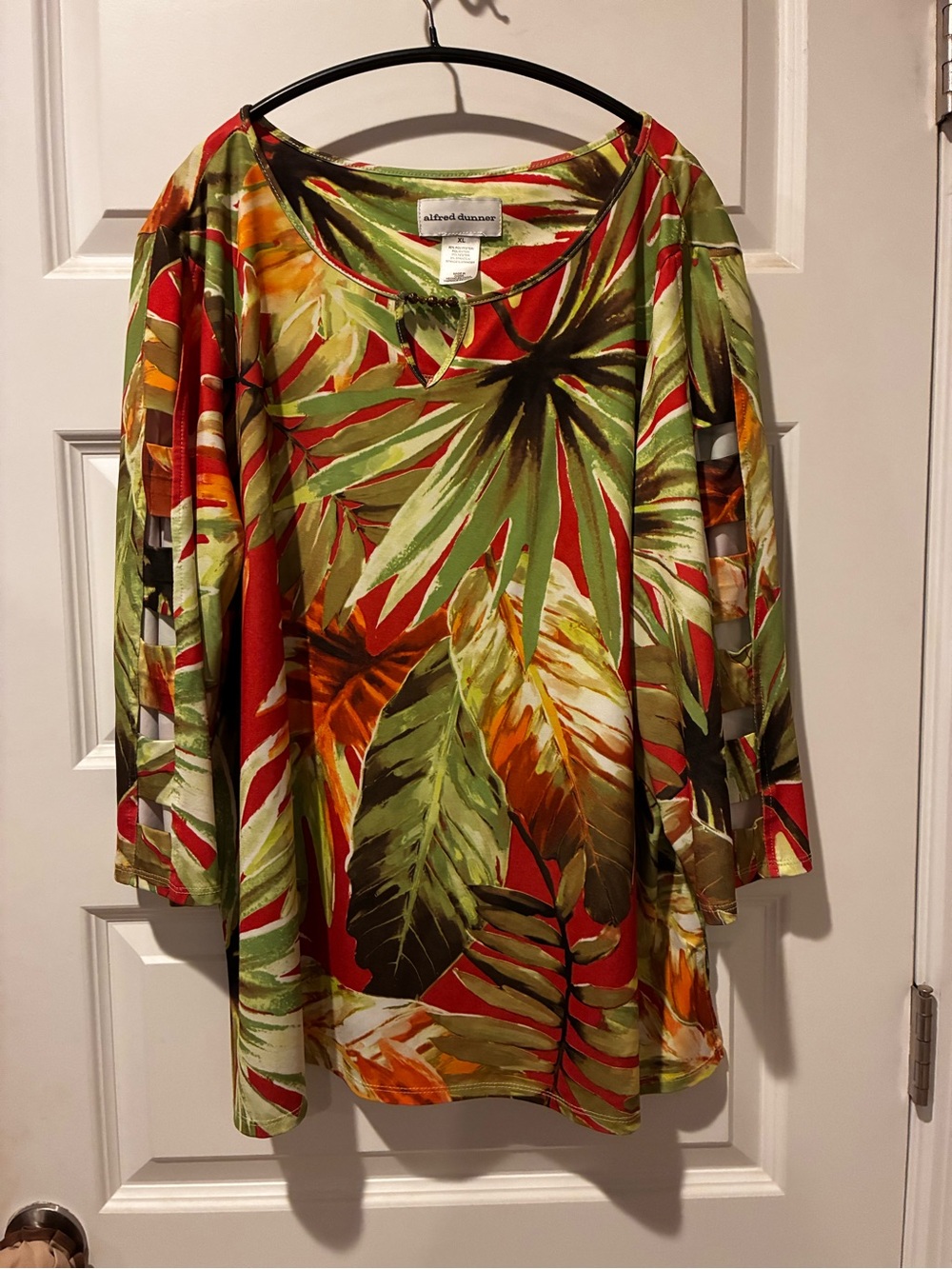 Alfred Dunner Green Tropical Print Women's Top Large